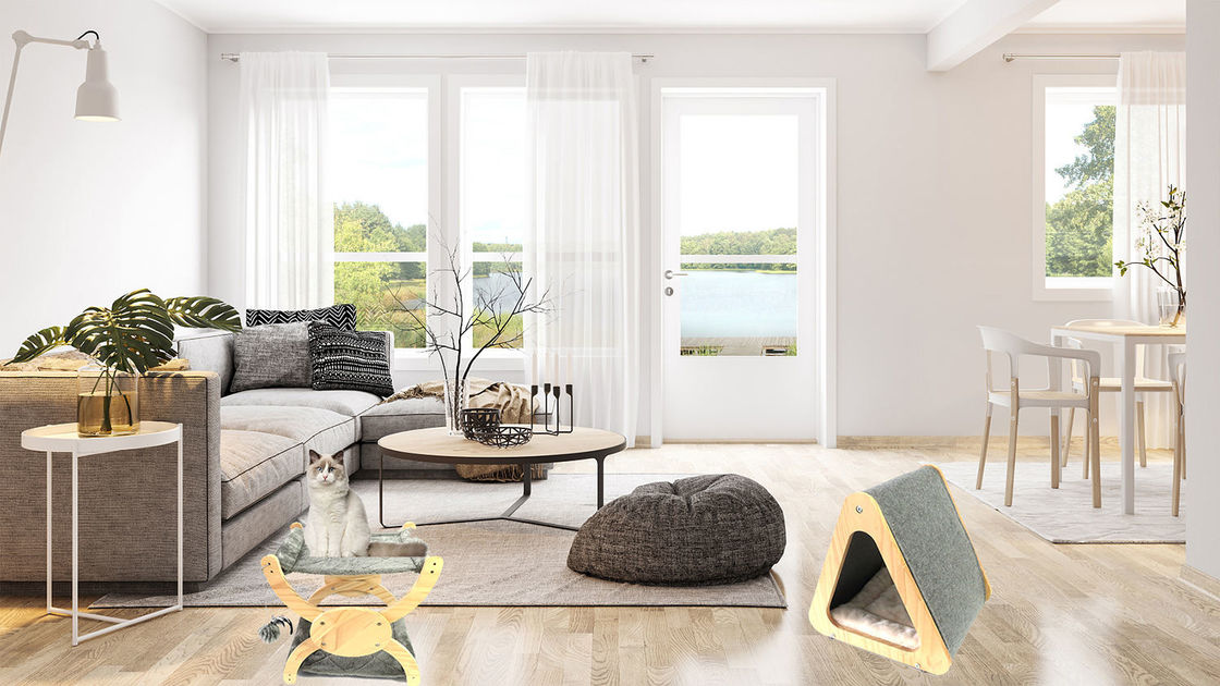 CARB Wooden Cat Friendly Furniture تاشو تخت خانه گربه برای خراش غار نمدی