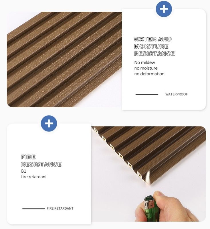 تزئینات داخلی رنگ چوبی انرژی کارآمد ضد آب و هوا ضد خراش پنل دیواری WPC اثرات سه بعدی